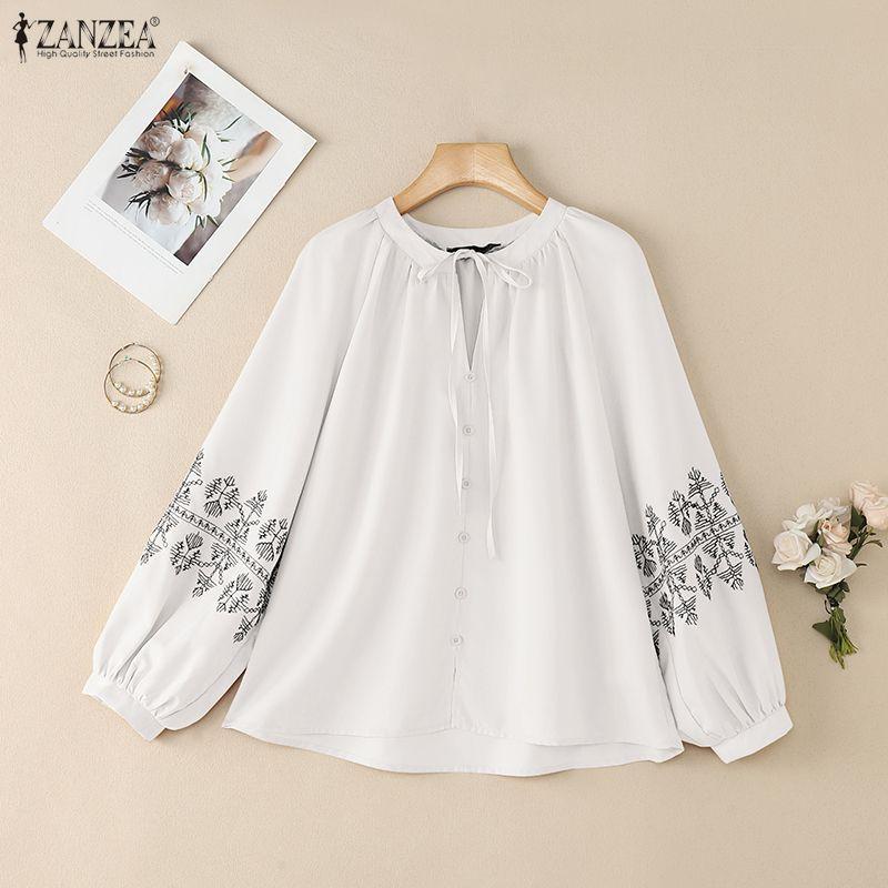 ZANZEA Lässige Bluse mit Rundhalsausschnitt und langen Ärmeln für Damen