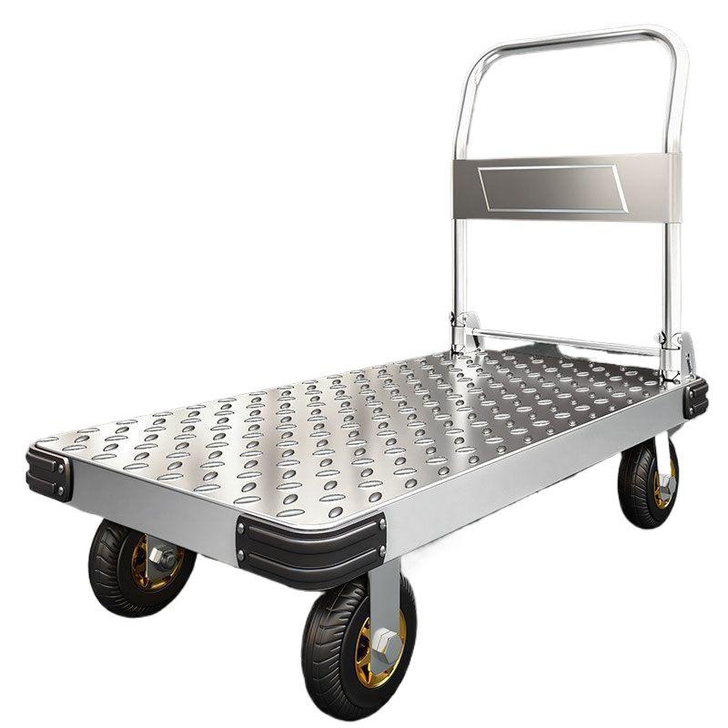 Folding Steel Hand Truck: Portable Flatbed Cart for Household Use