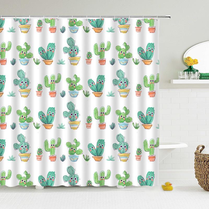 Tropical Cactus Shower Curtain Polyester Fabric Bath Curtain For The Bathroom Decorations Multi-size Printed Shower Curtains