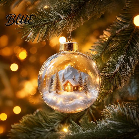 Holiday Ornament Ball Christmas with LED Lights Snow Scene Acrylic Clear Sphere Decor Shatterproof Xmas Tree Hanging Seasonal Party Supplies