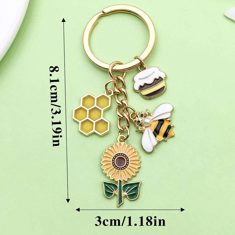 Personalized Pearl Bee & Sunflower Honeycomb Keychain Charm