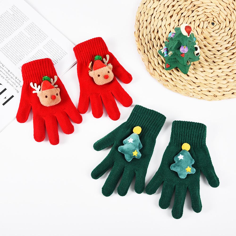 Children's Warm Split-Finger Knitted Gloves - Christmas Tree & Reindeer Design