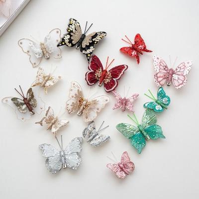 5-7cm Butterfly Christmas Decoration Plastic Feather Colorful Simulation Butterfly Pendant Handmade with Clip