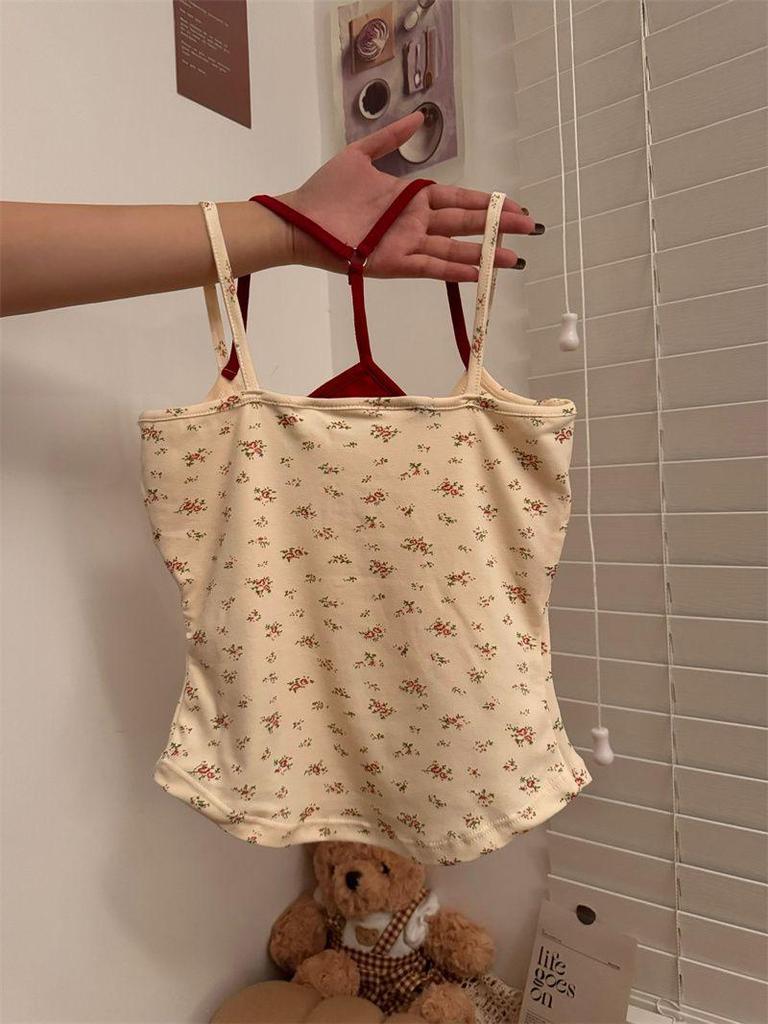 H330 Pure & Sexy Floral Button Crop Top with Built-in Bra for Women