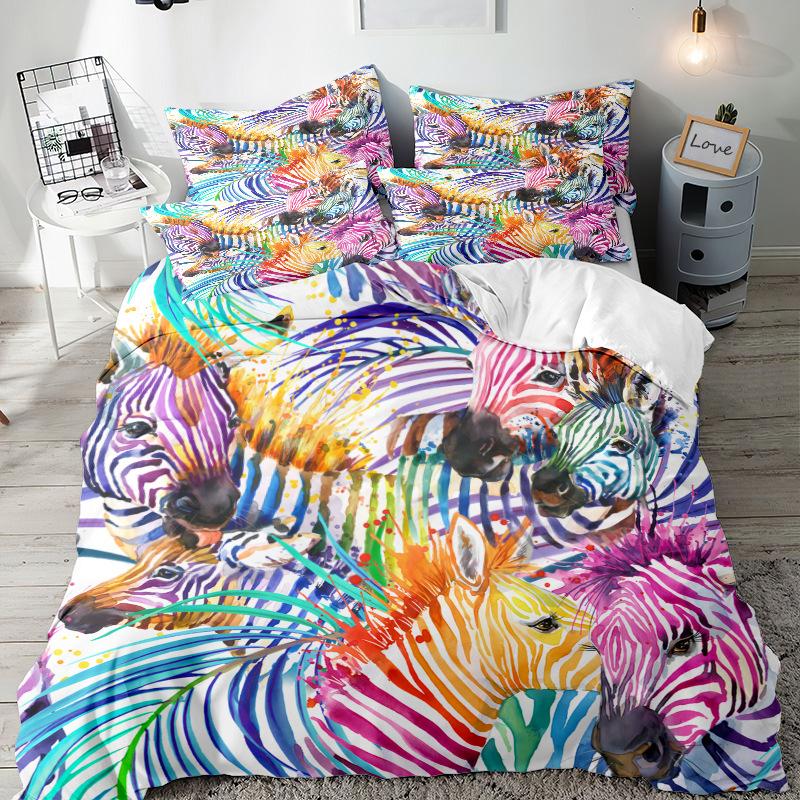 Zebra Series 3D Digital Printing Three-Piece Bedding Kit Bed Sheet Quilt Cover