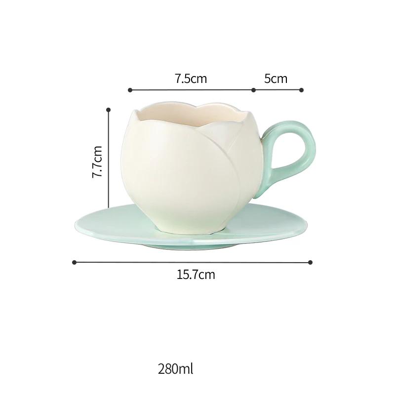 Tulip Luxury Ceramic Coffee Cup Saucer Set with Hand and Dish Milk Tea Cappuccino Tableware 280ml/320ml Birthday Couples Gifts