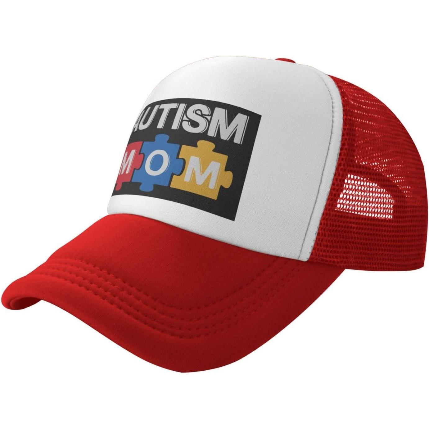 Autism Mom Puzzle Pieces Trucker Hat Adjustable Mesh Baseball Cap Unisex Casual XS（old）