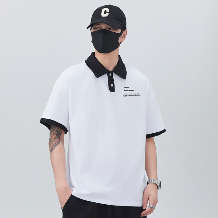 

New Summer Men s Loose Polo Shirt Top Versatile Collar Clothes 4XL