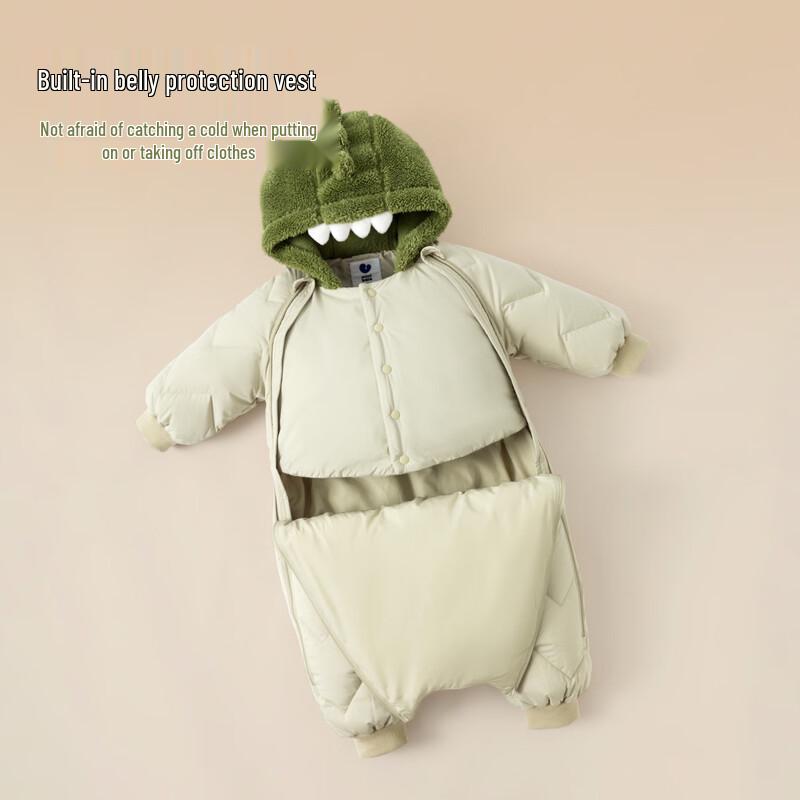 Baby Balabala Winter Down Jumpsuit with Plush Hood