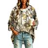 Women's Fashion Three-Quarter Sleeve Leaf Print Hooded Pullover Top