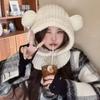 Bear Ear Balaclava Hat Solid Color Pullover Hat Fashion Knitted Hooded Beanie Hat  Female/Girls