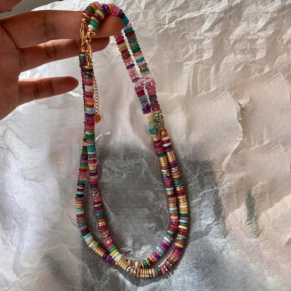 Aesthetic Boho Beaded Bracelet Lightweight Rainbow Choker Natural Stone Necklace Outdoor Picnic