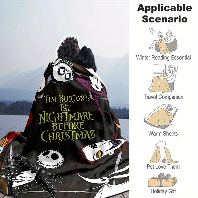 1pc, Tim Burton's The Nightmare Before Christmas Home Decor Gift Flannel Blanket for Bedroom, Living Room, Travel, Camping, Car