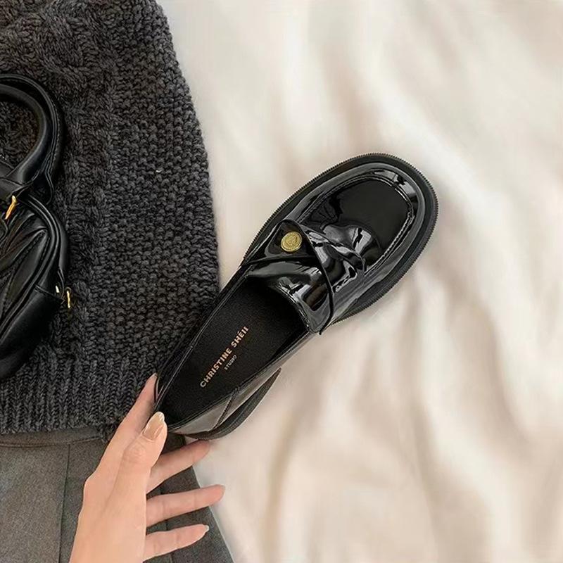 2025 Spring New Leather Loafers Women's Small Gold Coins Thick-soled Stepping Heel Lazy Thick Heel Small Leather Shoes Women