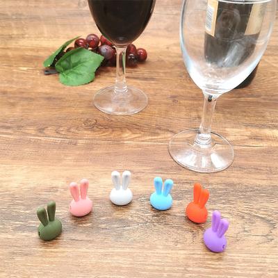 6 bucăți Marker pentru pahar de vin, urechi de iepure 3D, brelocuri din silicon pentru băuturi, identificator de vin pentru cocktail-uri cu șampanie