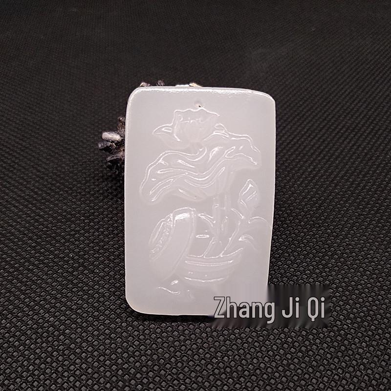 Afghan White Jade Lotus Pendant Necklace for Peace and Wealth Zhang s Jade