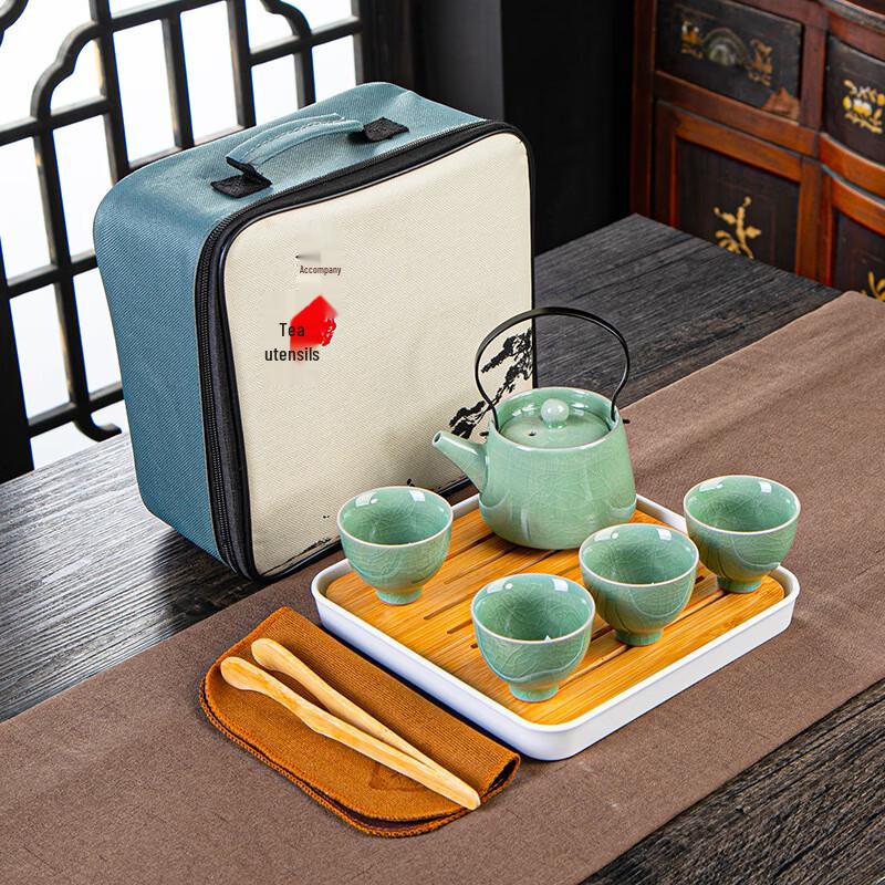 Portable Ceramic Tea Set with 1 Pot and 4 Cups