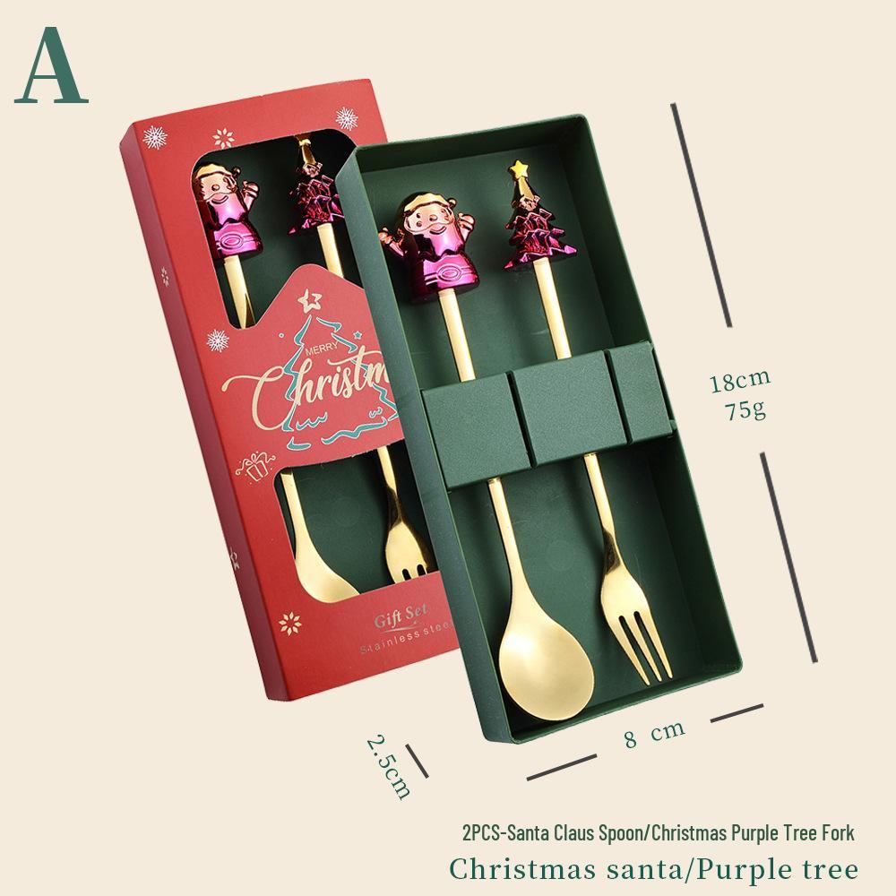Cartoon Christmas Stainless Steel Cutlery Set: Colorful Spoon & Fork