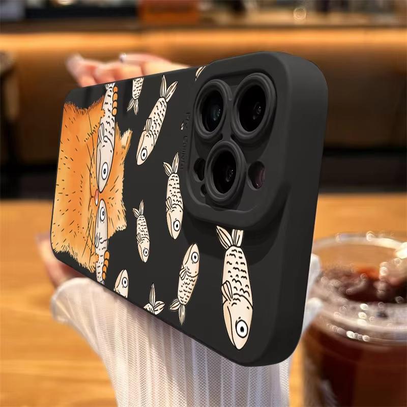 Fashion Cut Cat Fish Pattern Phone Case For Iphone 17 Air 16 16e 17e 15plus 14 13 12 11 Pro Max Shockproof Durable Soft Cover