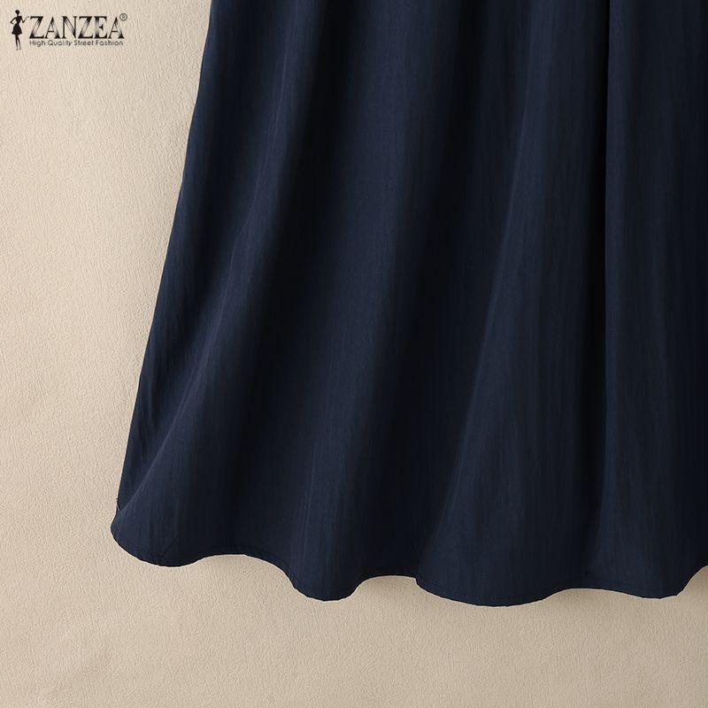 ZANZEA Women Casual Round Neck Elegant Short Sleeve Dress