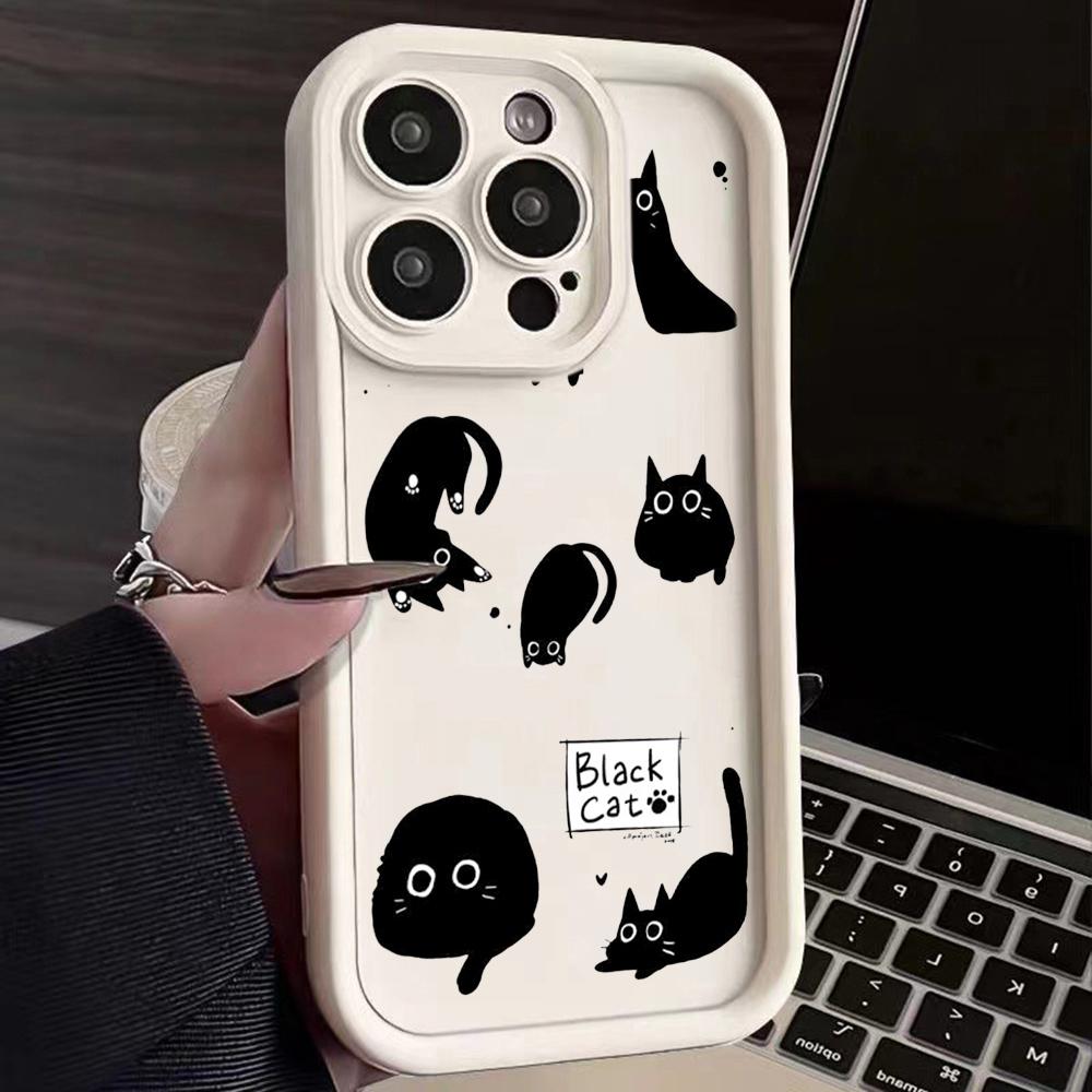 LZ11 cat Cute art design Silicone Phone Case for iPhone 11 13 14 15 16 Pro Max 7 8 16 Plus 12 mini XS Max XR Shockproof Back Cover