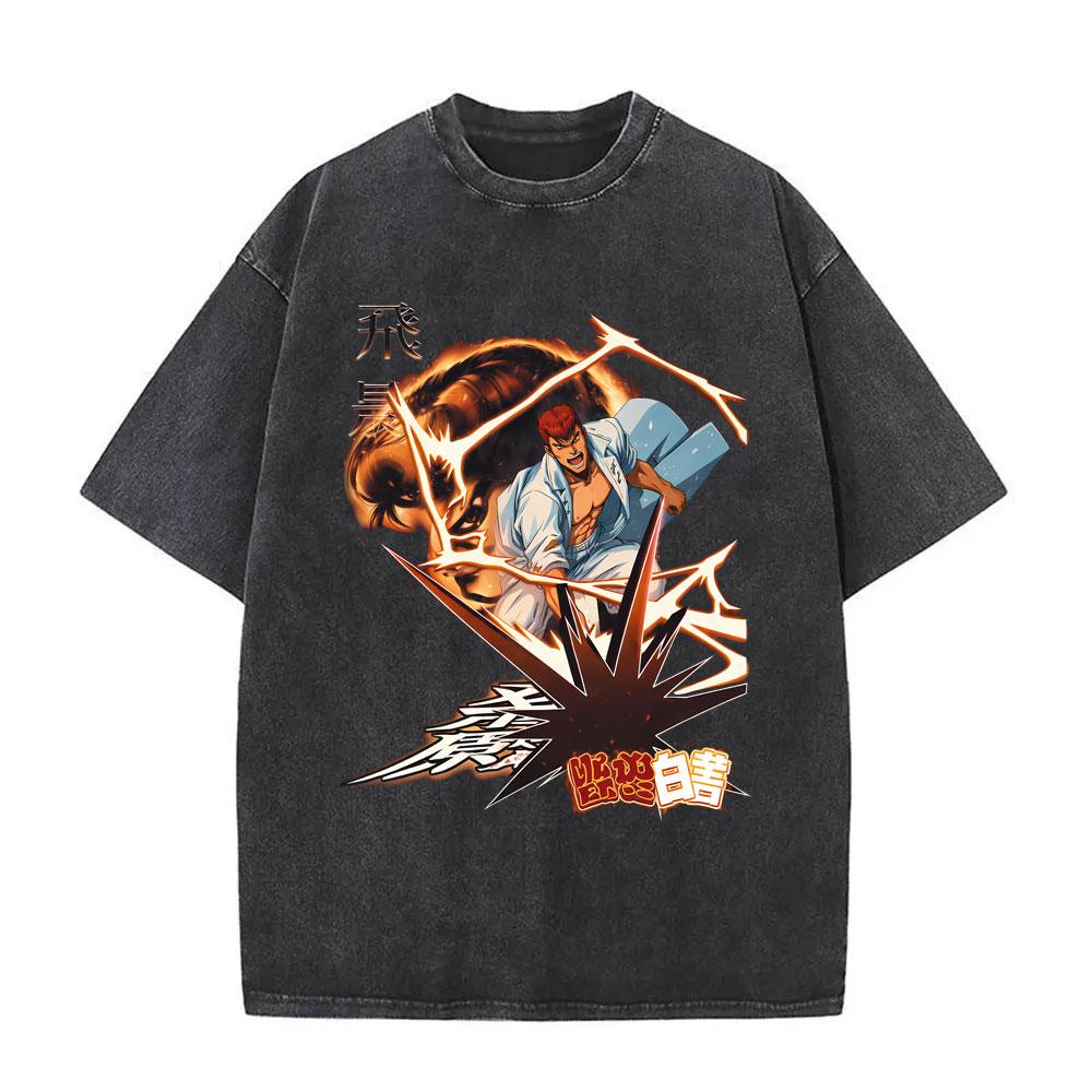 Anime YuYu Hakusho Urameshi Yuusuke Vintage Washed T Shirt Men Women Casual Oversized Tshirts Mens 90s Manga Retro Streetwear