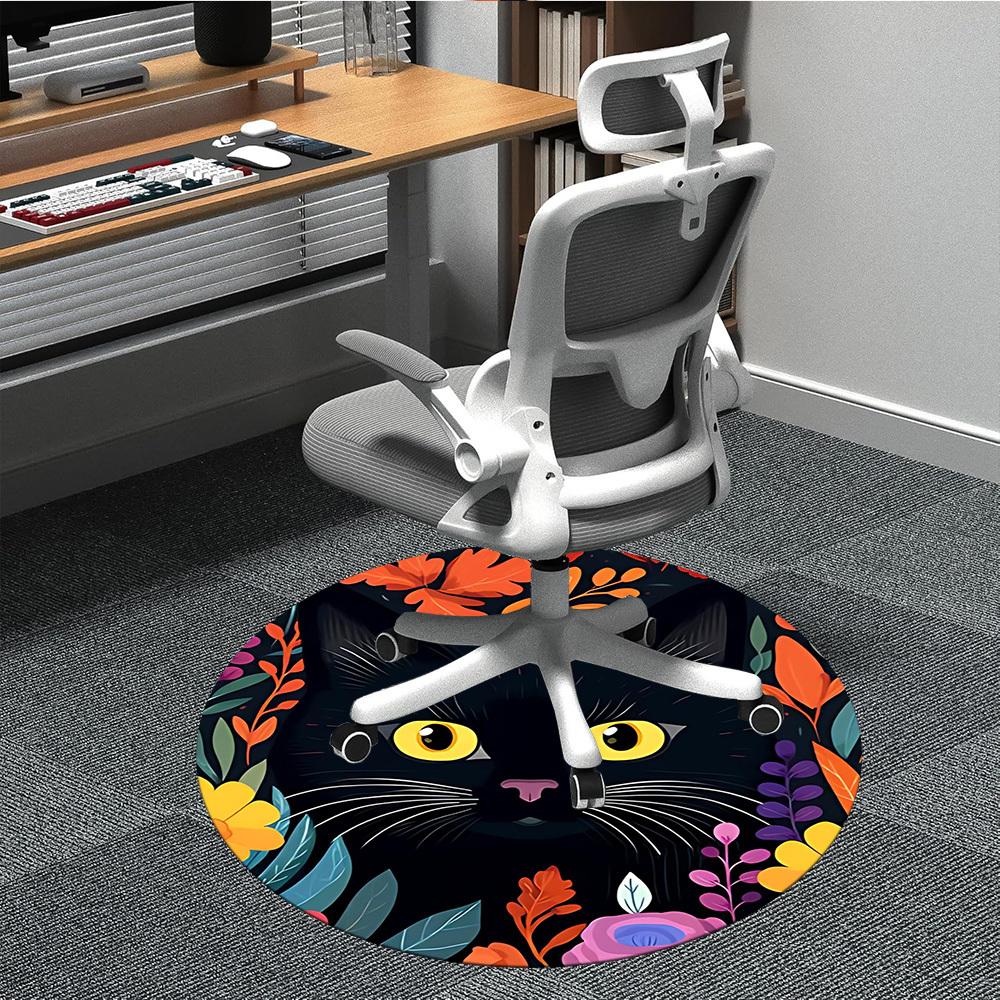 

1PC Cat Flowers Office Round Area Rug, Mat Suitable For Office, Under Office Chairs Bedroom Living Room Home Decor, Room Deco 80cm