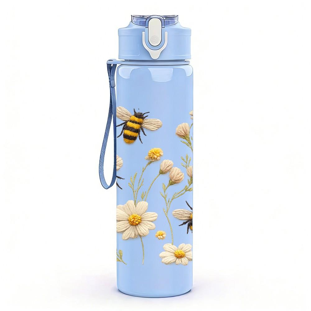 1PC Daisy Dry Wildflower Bouquet Print 750ml Color Plastic Sports Water Bottle Leakproof Flip Straw Lid Suitable for Sports Office Home Use