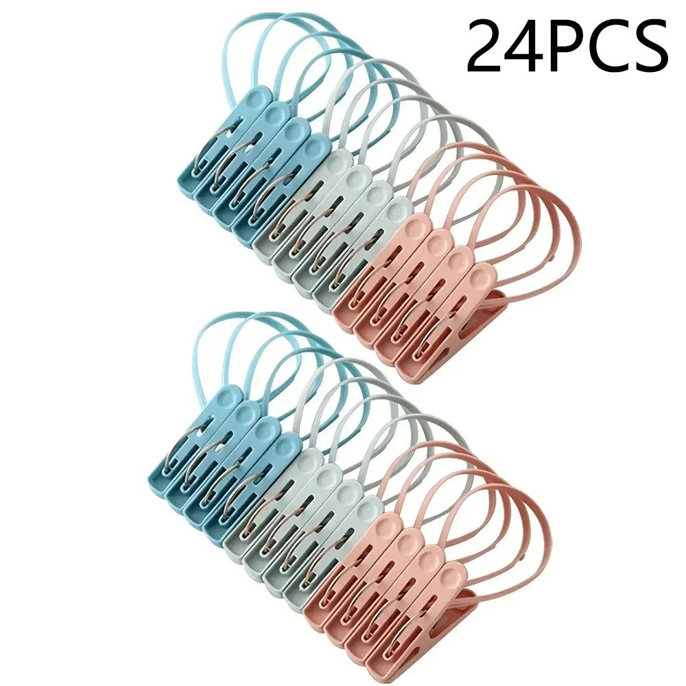 12/24pcs Clothes Pin Windproof Clothespins Travel Drying Clip Towel Socks Drying Clip Clothes Peg Plastic Clothespins Household