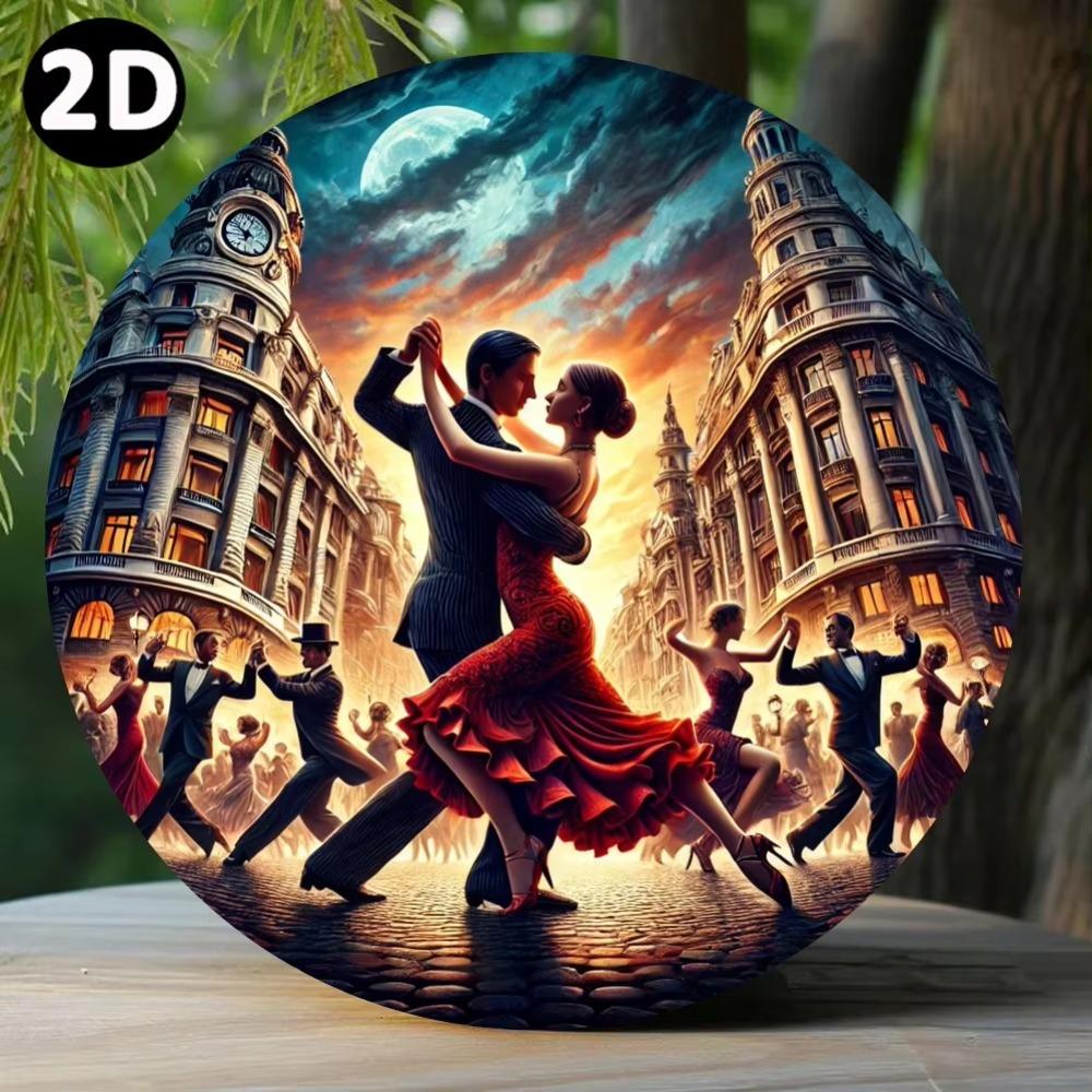 Vintage Argentinian Tango Couple Dance Metal Wall Art Round Iron Decor 7.8x7.8 Inch