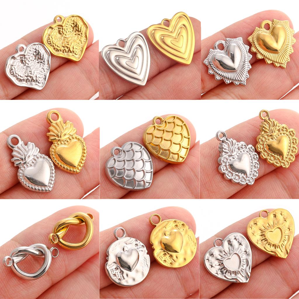3Pcs Sweet Heart Charms Stainless Steel 3D Lucky Sacred Heart Pendants Handmade Jewelry Making Accessories DIY Necklace Earrings