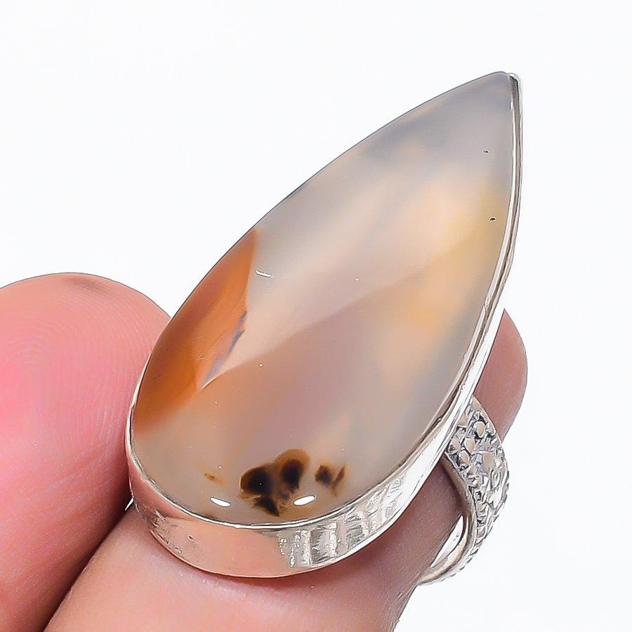 

Натуральный камень агат Монтана, ювелирное изделие из стерлингового серебра 925 пробы, кольцо, размер 6.5 R5A42