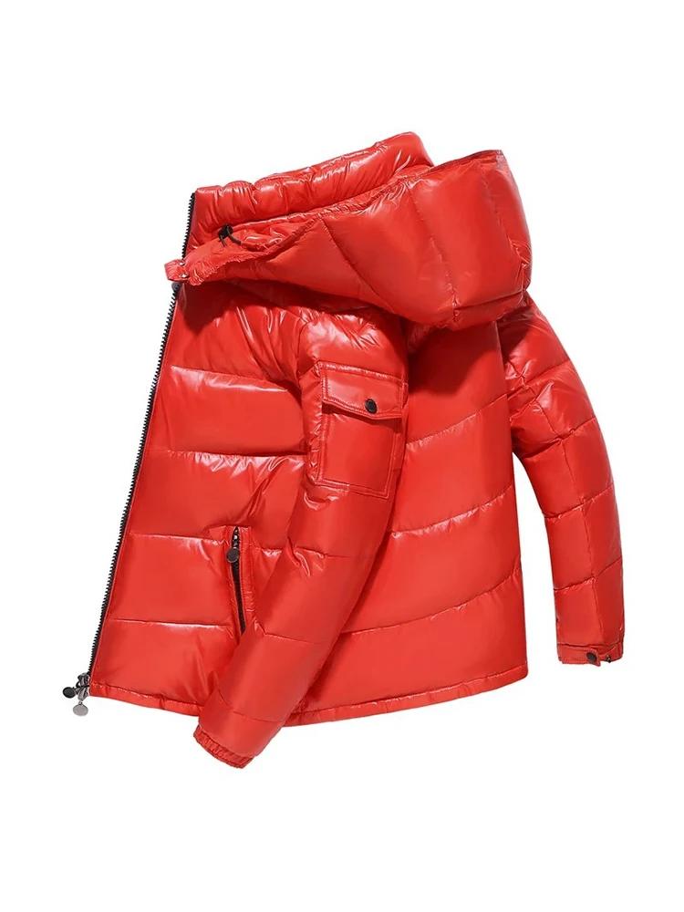Brand White Duck Down Coats Man Winter Fashion Solid Zipper Outwears Thicken Down Jacket Men Casual Hood Shiny Warm Loose Parkas