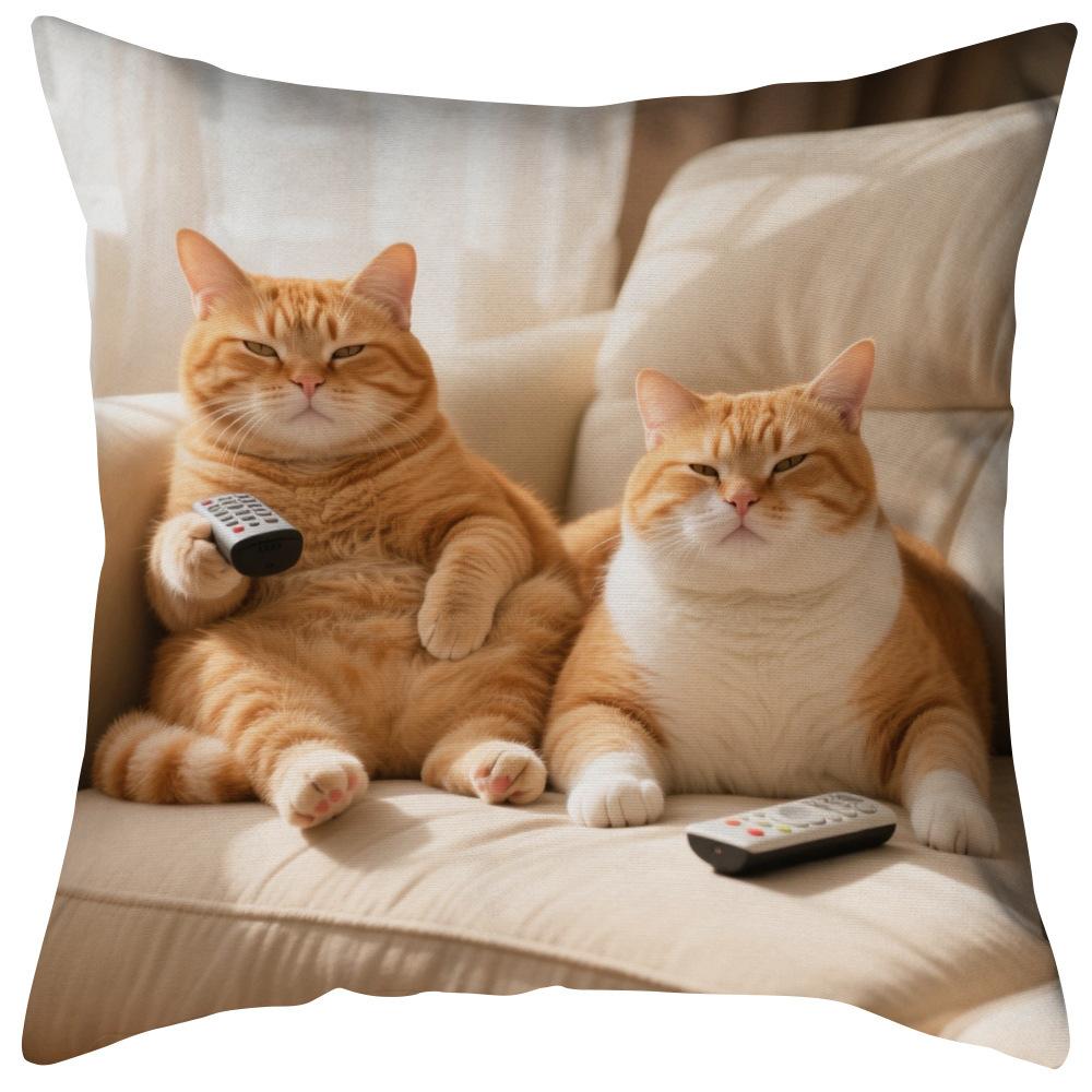 Vibrant Bohemian Style Short Plush Pillow Cover 45x45cm Charming Kitten Living Room Bedroom Decor (Pillow Insert Not Included)