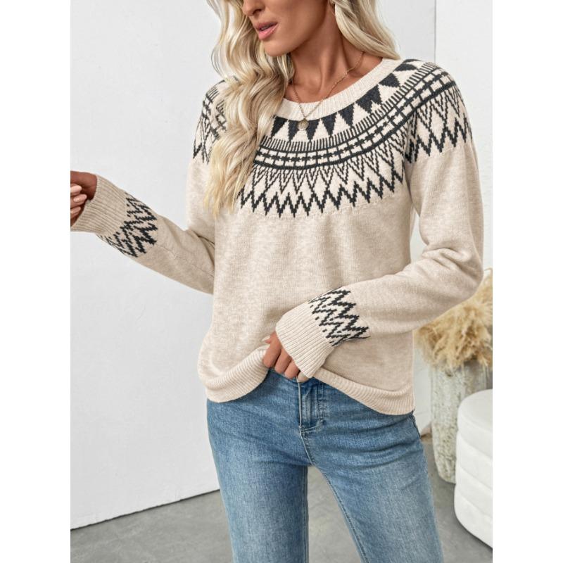 New Autumn and Winter Casual Retro Ethnic Style Loose Round Neck Fair Isle Sweater