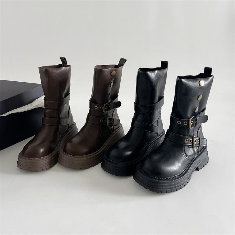 Britischer Stil schlichte braune Plateau-Martin-Stiefel Damen Sommer 2025 neue lässige dünne Western-Mode Kurzstiefel