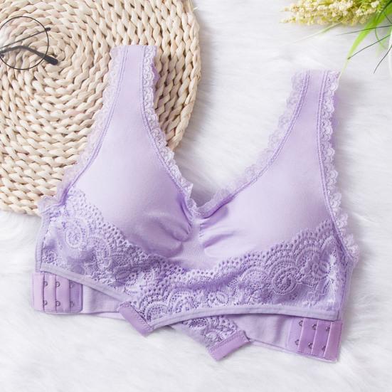 Women Bra Push Up Padded Wireless Shockproof Solid Color Lace Anti-sagging Soft Elastic Sport