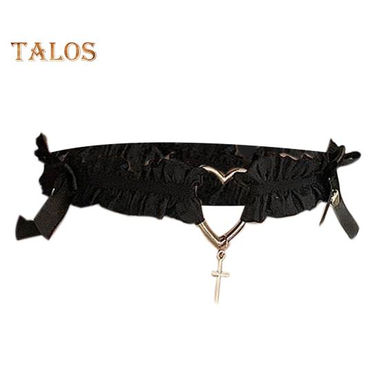 

1 шт., ремешок для ног с сердечком и крестом, декор в виде банта, нескользящая эластичная лента, готический кружевной пояс для чулок, подвязка для ног в стиле Лолиты для косплея чёрный