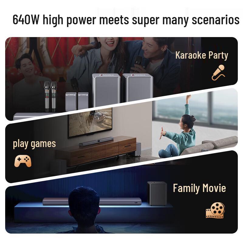 SANSUI DV-99C 7.2.4 Dolby Atmos Soundbar KTV Home Theater System CN plug (adapter included)