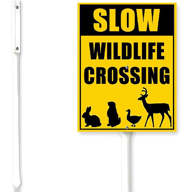 Slow Wildlife Crossing Sign With Stake Slow Down Sign For Neighborhoods Yard Farm Aluminium Caution 8x12inch Farm Decorations Yard Lawn Walkway