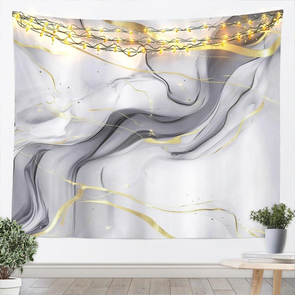 Grey White Marble Tapestry Metallic Marble Tapestry For Bedroom Medium Bronzing Stone Pattern Wall Tapestry Modern Abstract Art