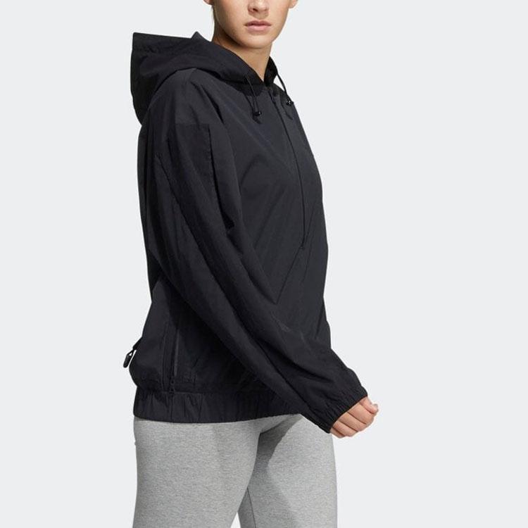 Adidas Originals Solid Color Sports Hooded Jacket Women jackets Black HE6597