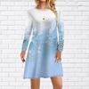 Fashion Gradient Snowflake Pattern Women Mini Dresses Autumn Winter Long Sleeve 3D Printed Christmas Ladies Dress