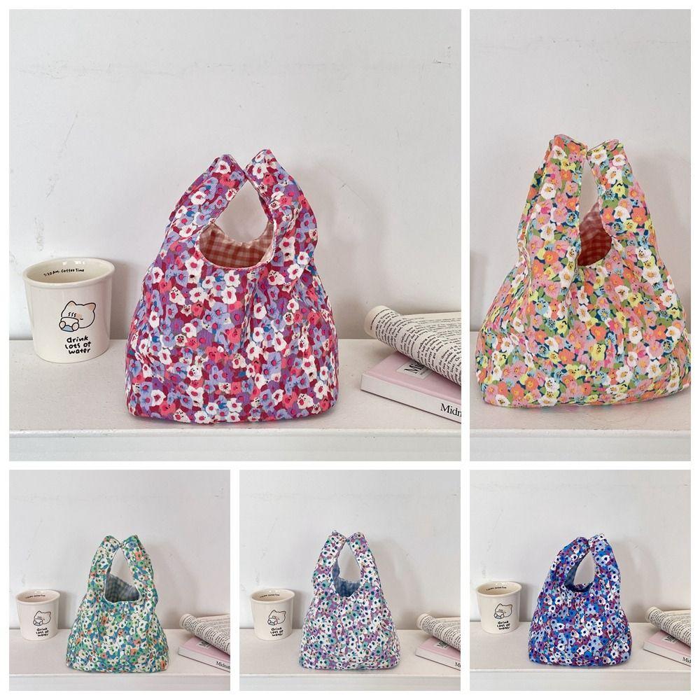 Fashion Japanese Style Floral Wrist Bag Casual Corduroy Printing Handbag Commuting Literary Small Item Pouch Travel