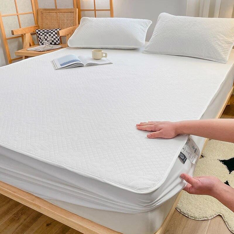 Raw Cotton Waterproof Quilted Fitted Sheet160x200,Single-Piece Mattress Protector Cover,Class A Maternal Child Grade