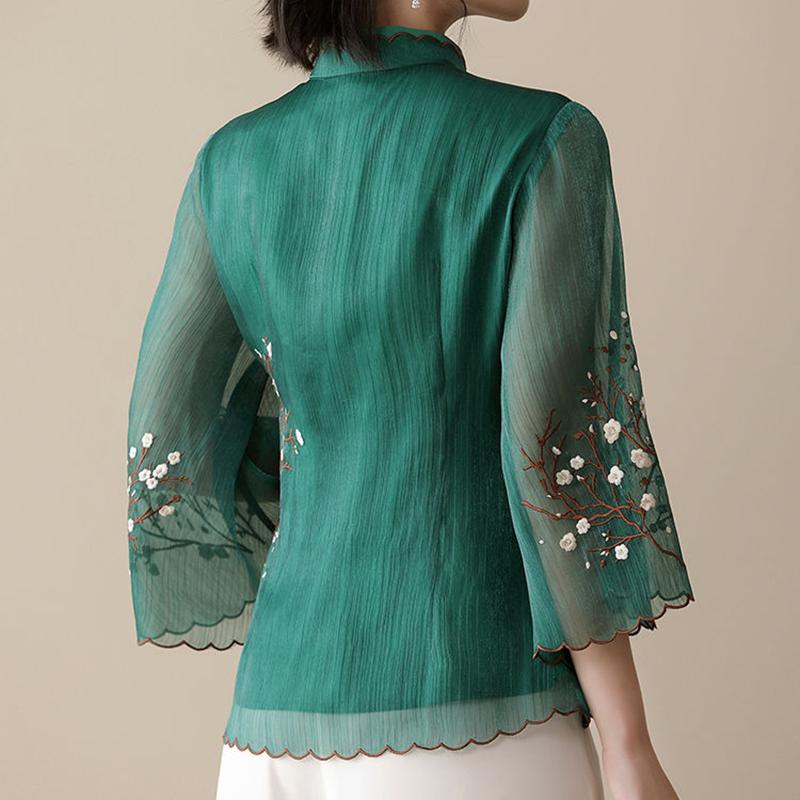 Chinese Style Embroidered Blouse Modified Stand Collar Bat Sleeve Loose Top Vintage Temperament Women's Clothing
