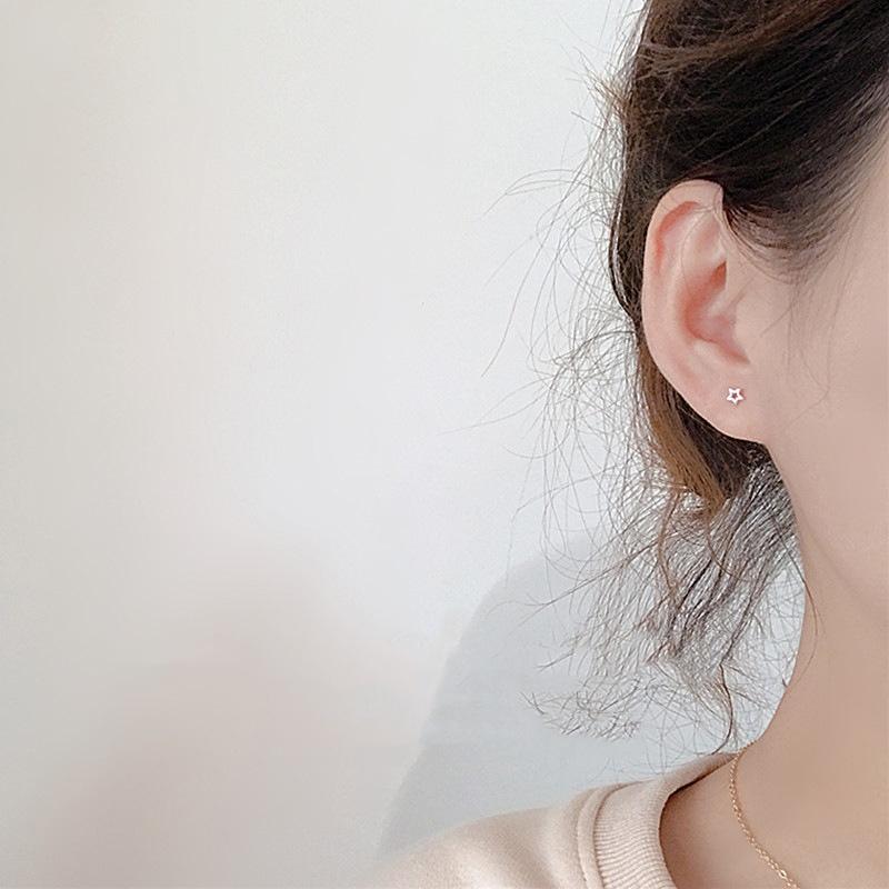 Korean Mini Small Heart Stars Stud Earrings For Women Student Teen Simple Tiny Minimalist Silver Color Ear Piercing Jewelry