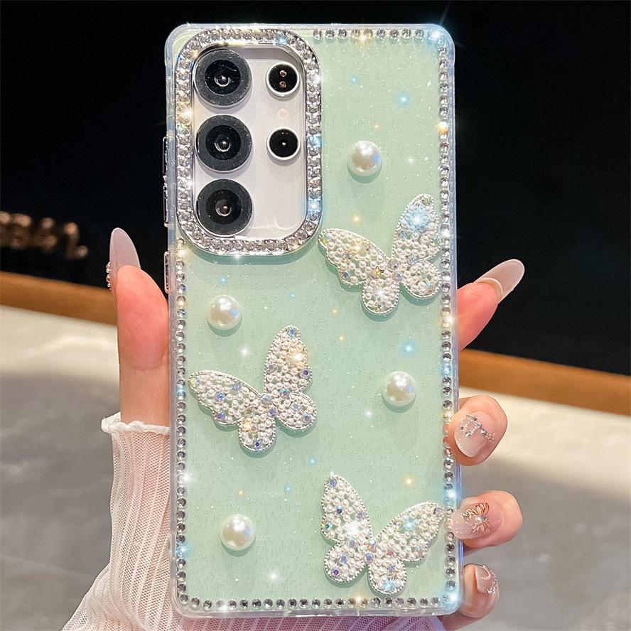 Pearl Butterfly Samsung A17 Mobile Phone Case Diamond Edge A26 Suitable for A35 Star Glitter A07 Three Dimensional A55 Women