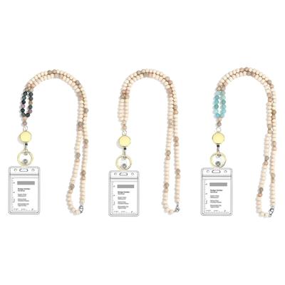 Accessories Lanyards Wood Beads Keychain Necklace For Key And Badge Holder Retractable Lanyard For Teacher Women