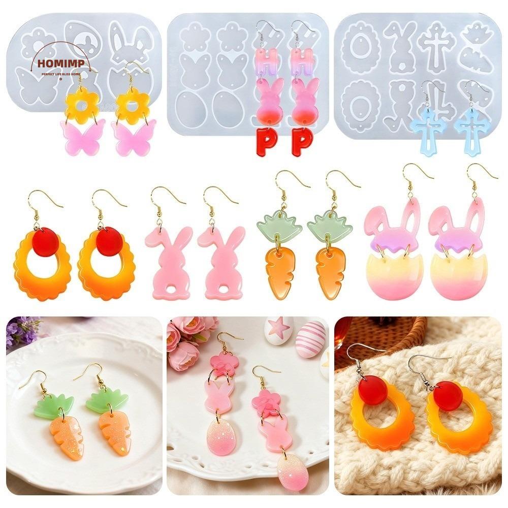 Pendant Making Cute Easter Silicone Mold Non-toxic DIY Crafts Rabbit Egg Epoxy Mold Reusable Non-stick Jewelry Mould Household